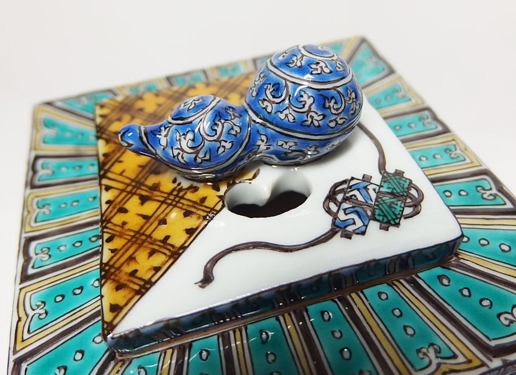 福永幾夫作/色絵鴛鴦図香炉/【共箱】/最上作！/美品！