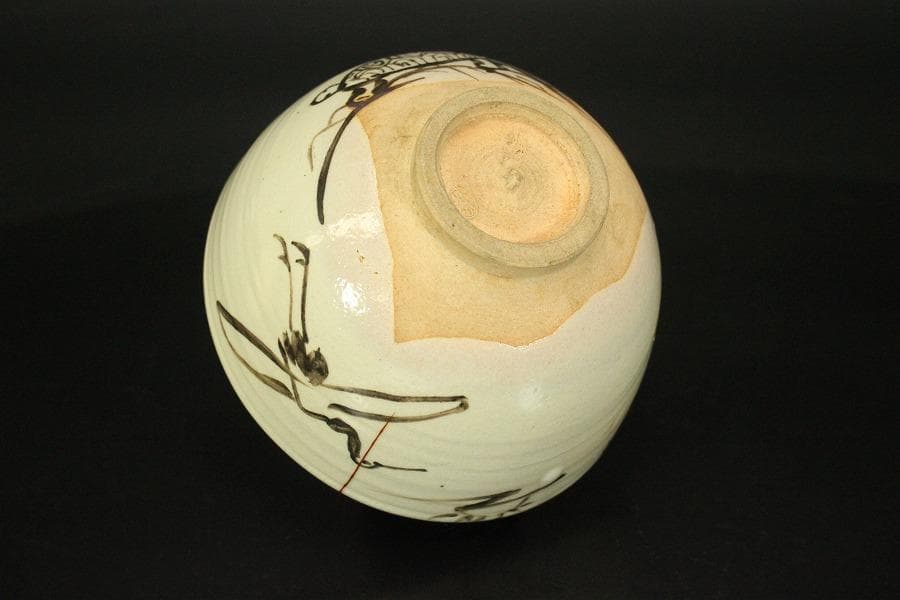 茶道具 竹泉造 鶴絵茶碗 共箱 時代物(LC776)