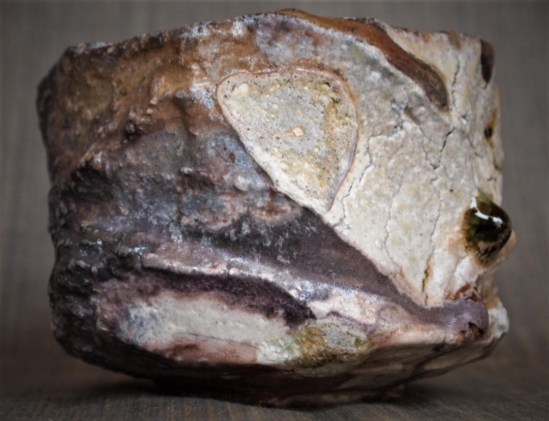 最上作☆新学【師＆父：新歓嗣】☆伊賀鎬茶碗☆ビードロ☆共箱・共布