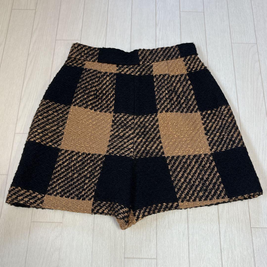 美品 sheller シェリエ ブロックチェック キュロット ツイードパンツ M