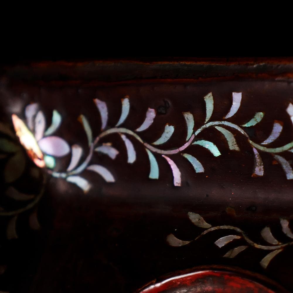 T　唐木　唐物四方盆　唐草螺鈿細工　茶道具　菓子鉢　菓子器　木製　共箱