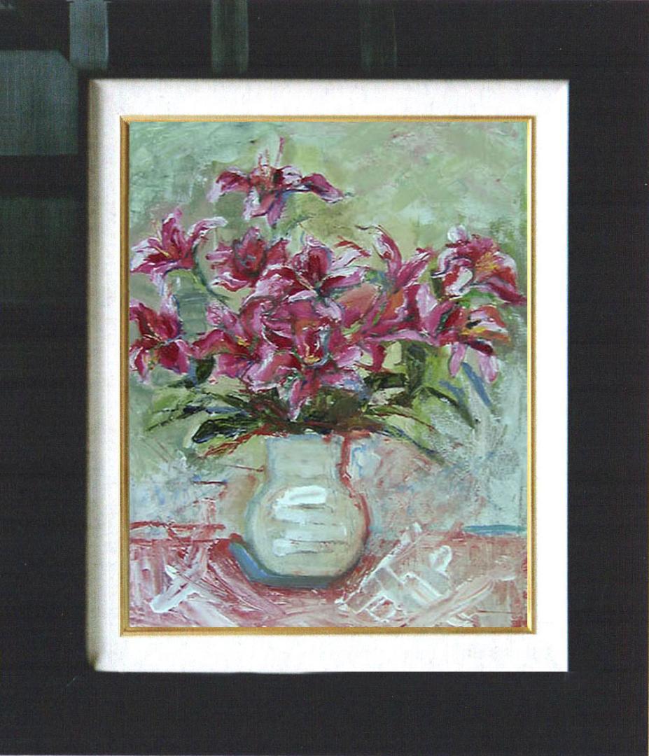 油絵 菅家令子 絵 絵画 インテリア uF6-070902 花 ゆり