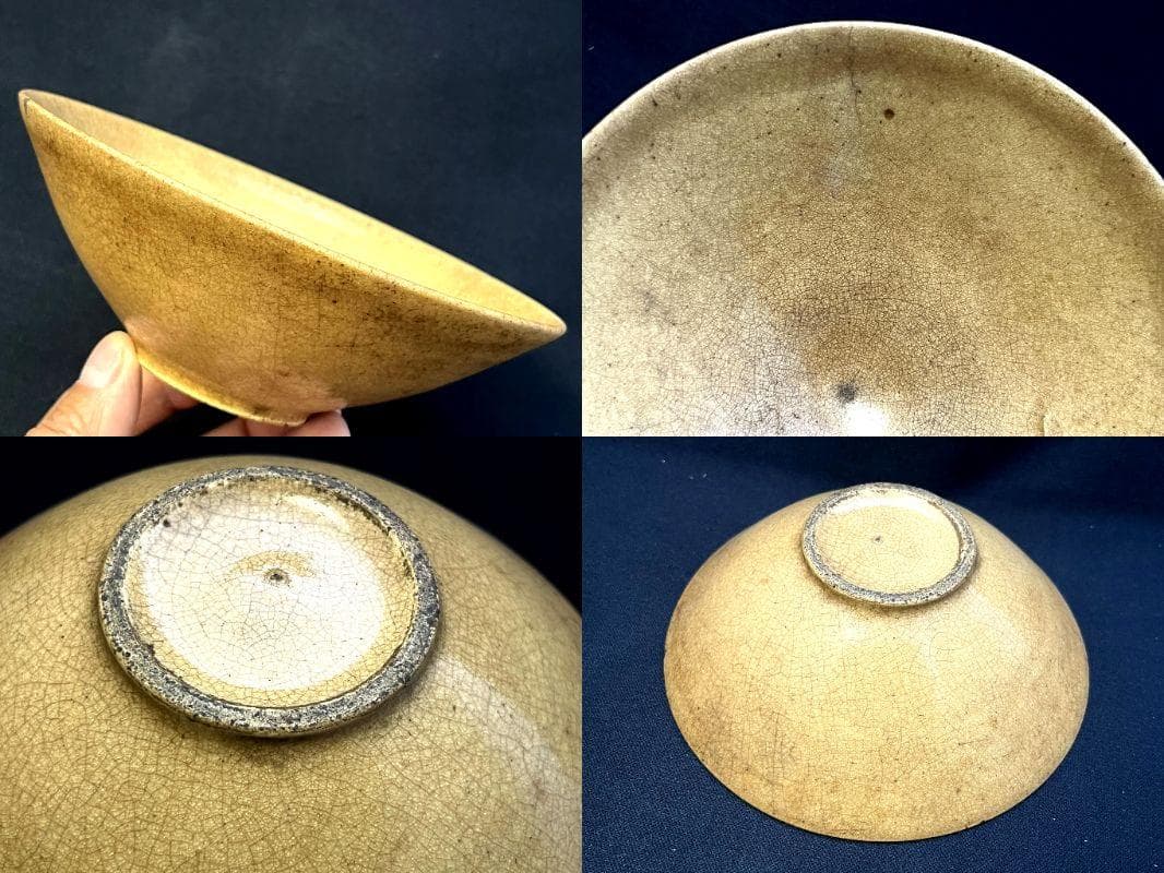 茶碗□お茶の先生所蔵品 平茶碗 李朝茶碗 白磁粉引 雨漏り手 時代物