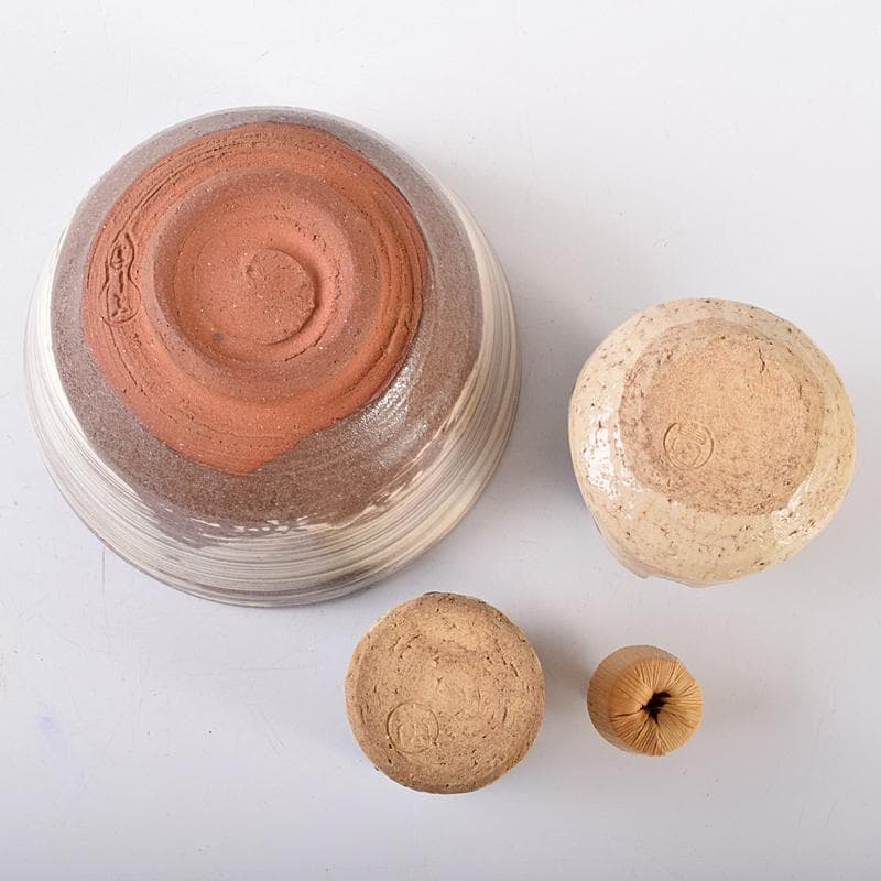 茶道具 利休茶箱 浅見与し三作 茶碗 織部焼 振出など 八点 一式 VR7984