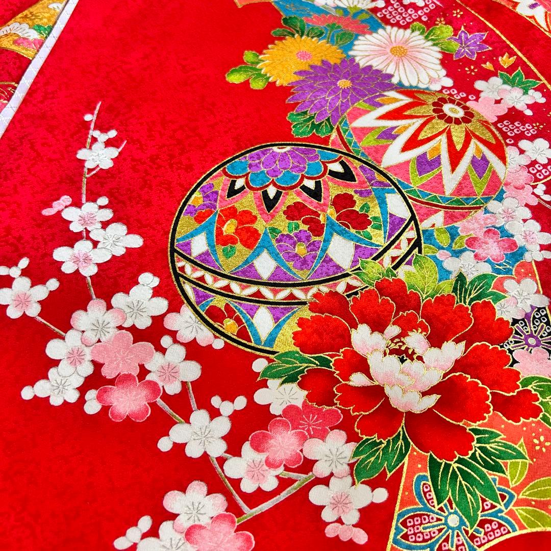 七五三 3歳 フルセット 着物 753 絹 被布 ピンク 三歳 赤 草履