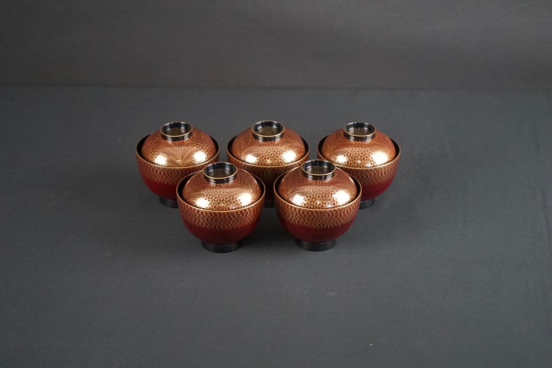 平安象彦　武蔵野椀　5客　箱付　漆器　蒔絵