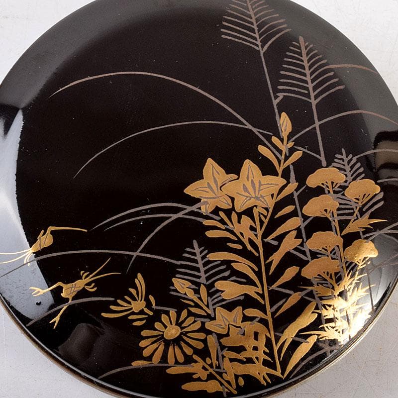 茶道具　黒漆　秋草蒔絵　香合　時代箱　V 8312