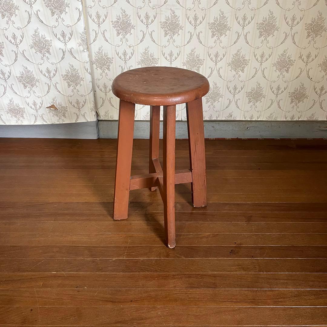 アンティーク】 昭和レトロ 木製 スツール 丸椅子 花台 古民家 古家具