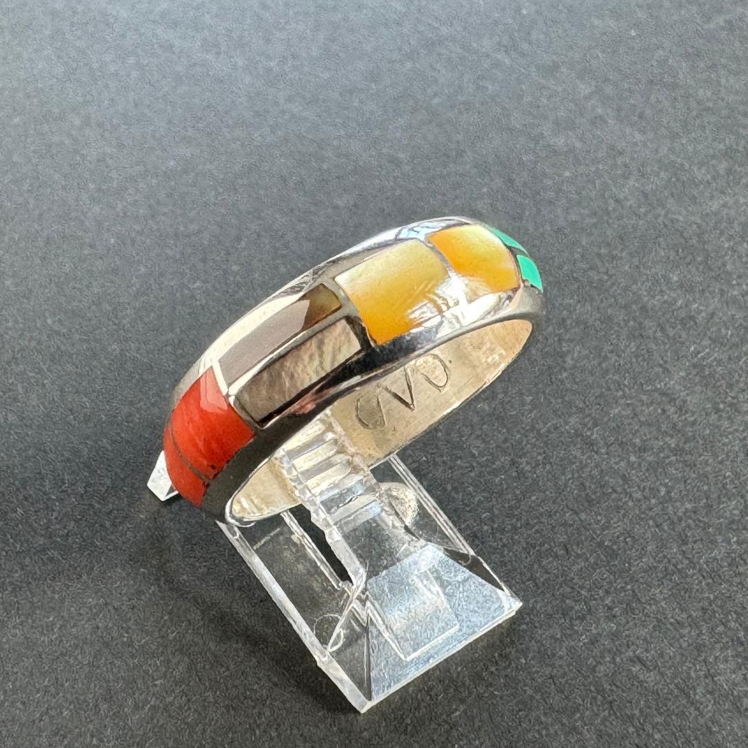 や*ま様 マルチカラー　インレイ　リング　サムリング　リング　ズニ　インディアン