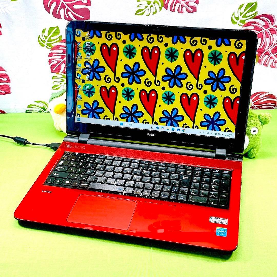 動作良好❣️Windows11 NEC赤 ノートパソコン✨カメラ付 初心者向け