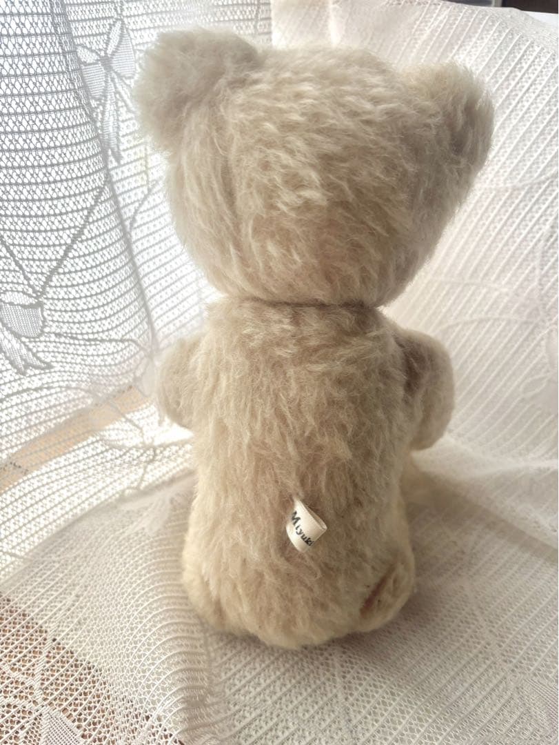 ハンドメイドベア(イギリス天然モヘア)全長34cm くまちゃん帽子つき