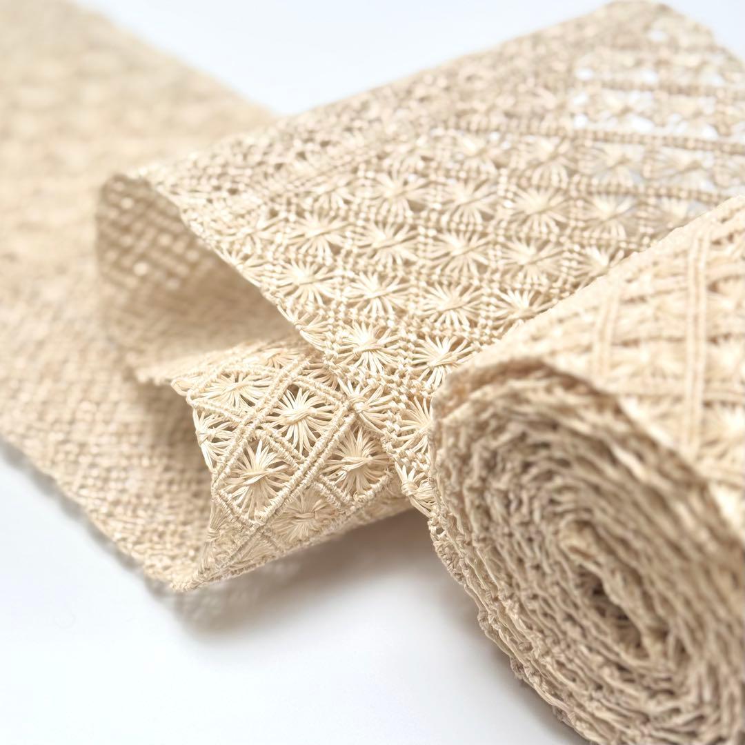 アバカ　半幅帯　M+abaca 網代に花繋ぎ　夏単衣　6542