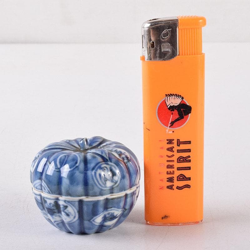 茶道具　平安　三浦竹泉造　染付　山水人物文　蜜柑香合　共箱　V　R8188