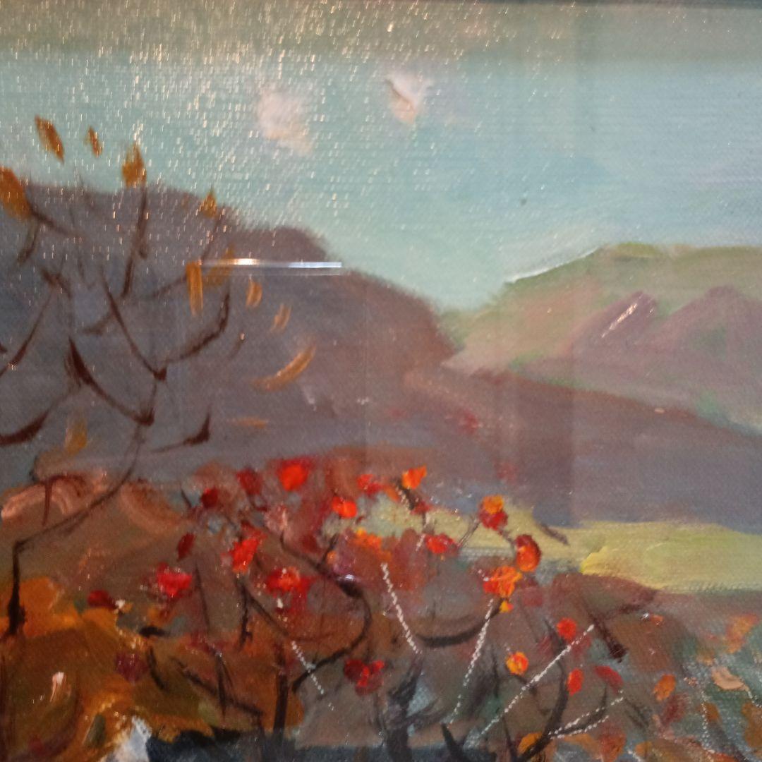 絵画　油彩　鈴木三五郎　S 秋の風景　F3 柿