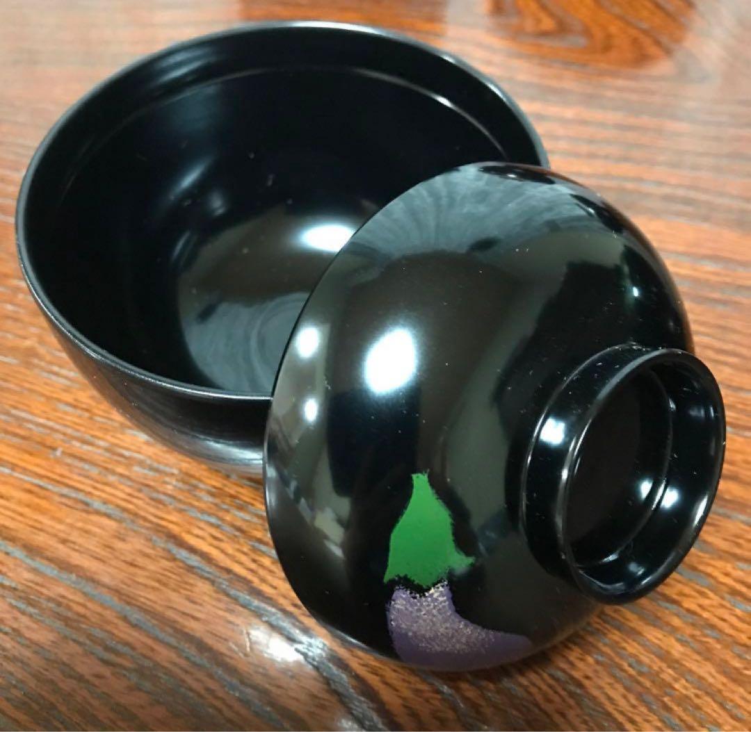 越前塗 野菜　うるし絵 蓋つき　汁椀　5個　絵変り