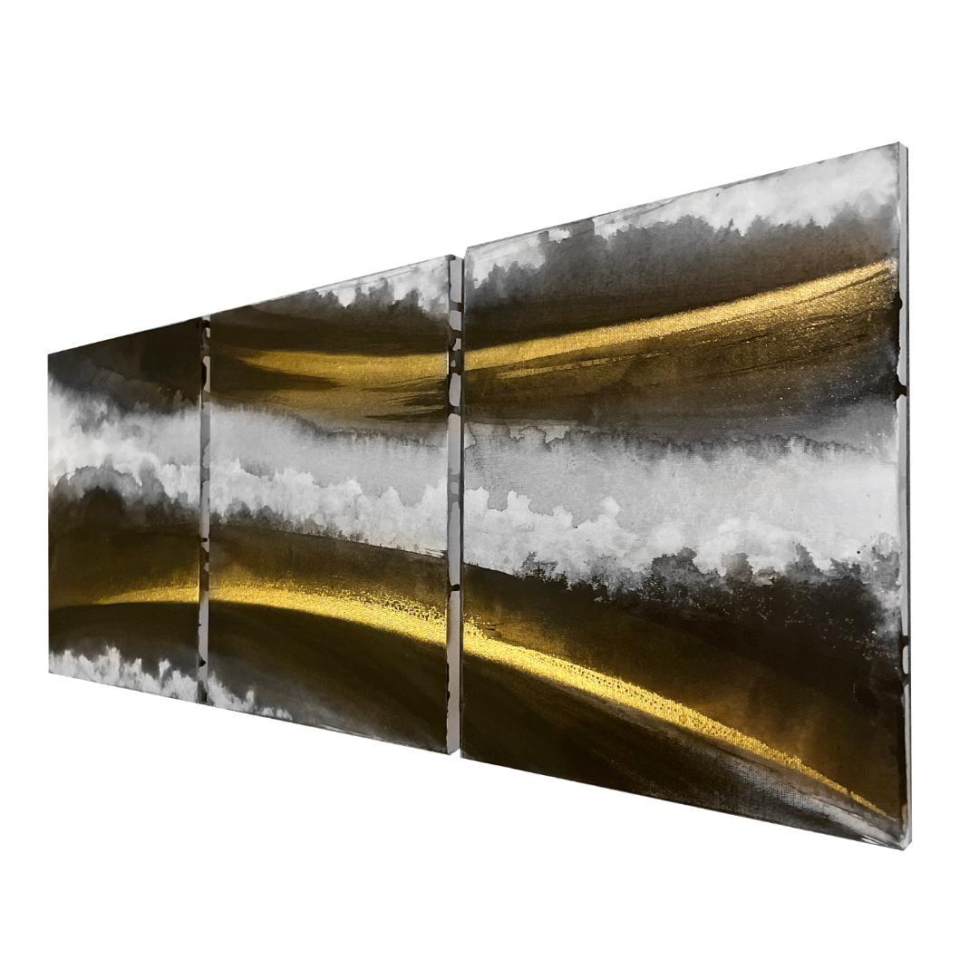 黒金の抽象画3枚組｜F3 キャンバス　現代アート　アートパネル　壁掛け　絵画