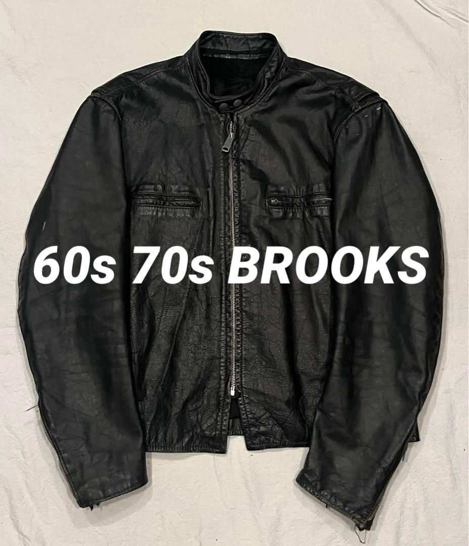 60s 70s ブルックス シングルライダースジャケット 48 XL ボロ 60's 70's BROOKS LEATHER SPORTS WEAR ブルックス シングルライダース