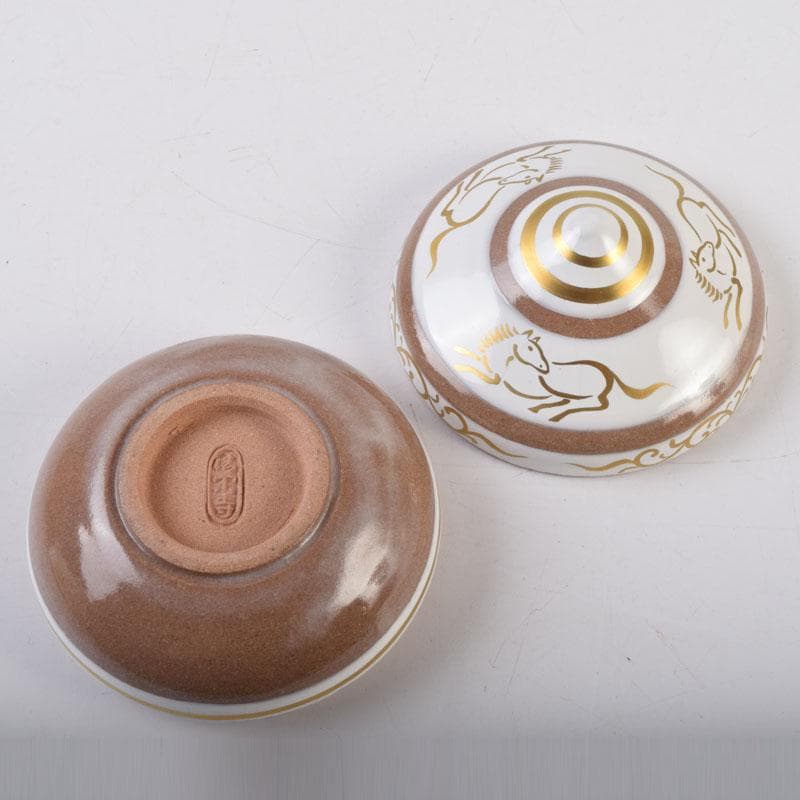 すみれ様専用 京焼 清栄寺窯杉田祥平造 赫土地馬文 宝珠香合 共箱 V