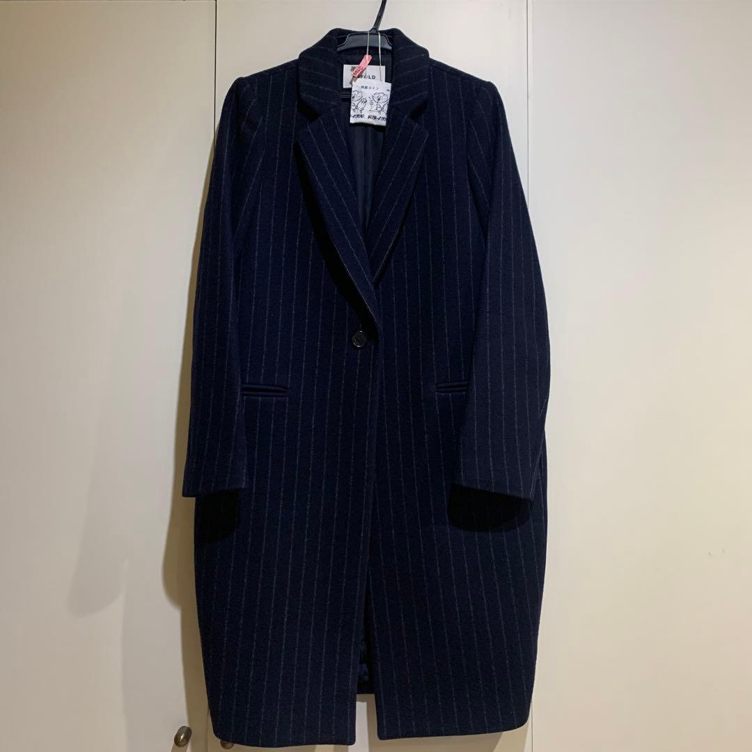 エンフォルド ENFOLD チェスターコート 38M ネイビー ストライプ