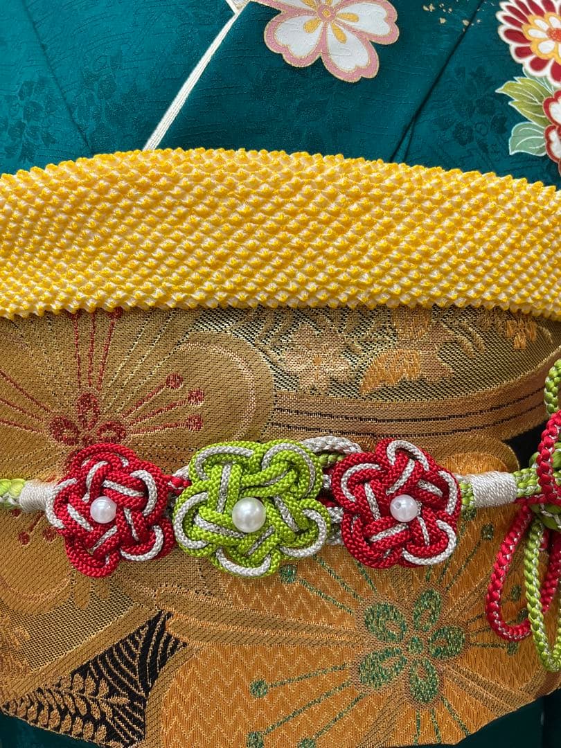 振り袖 フルセット 長襦袢付 成人式 グリーン 金彩加工 刺繍入り 744