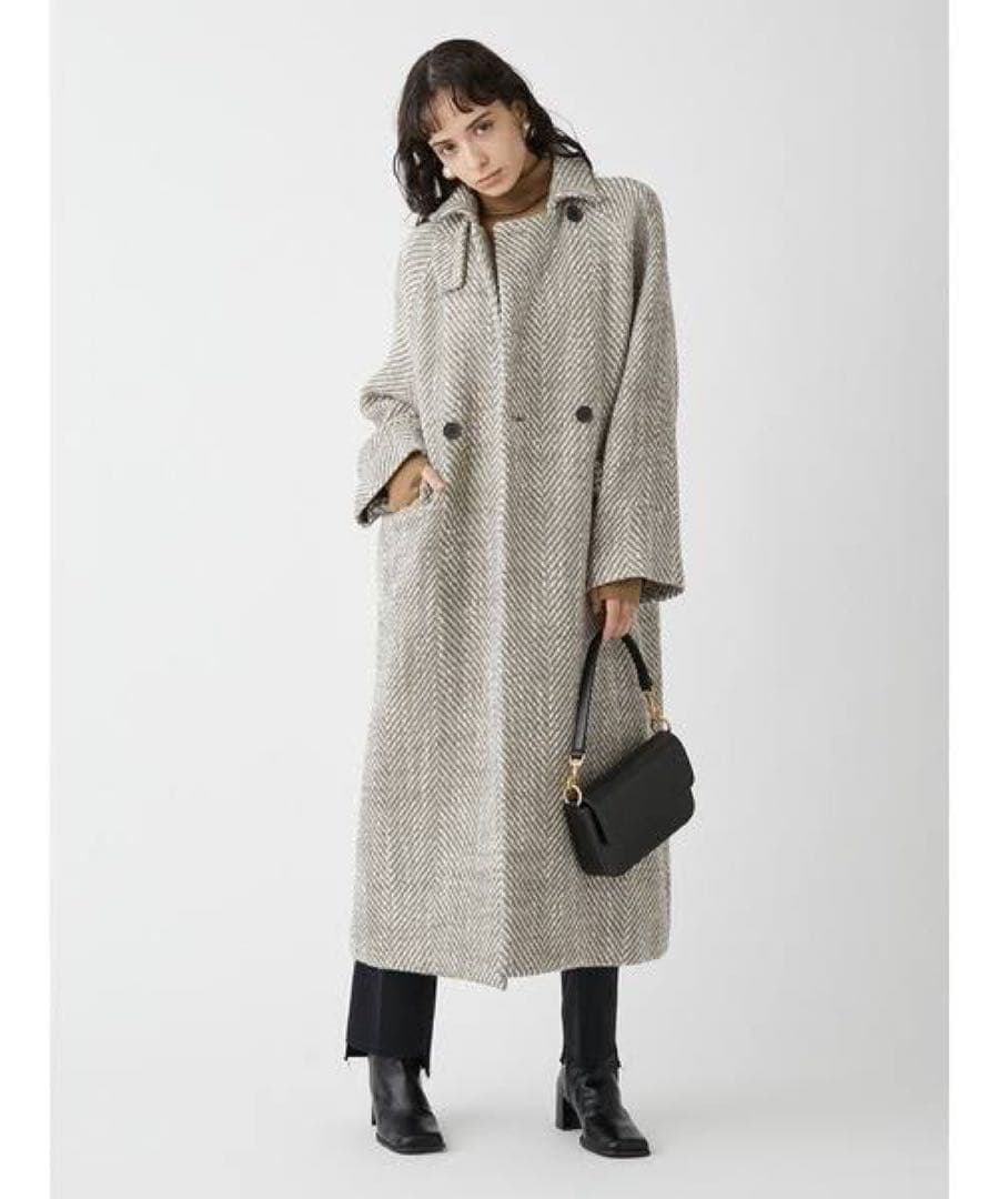 ミラオーウェン Mila Owen ヘリンボーン柄ストラップダブルコート