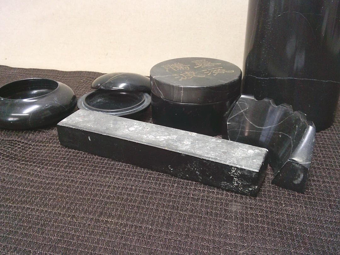 大理石文房具 諸々5点 筆筒 筆置き 容器 筆記用具 筆入・B19】水滴 矢立