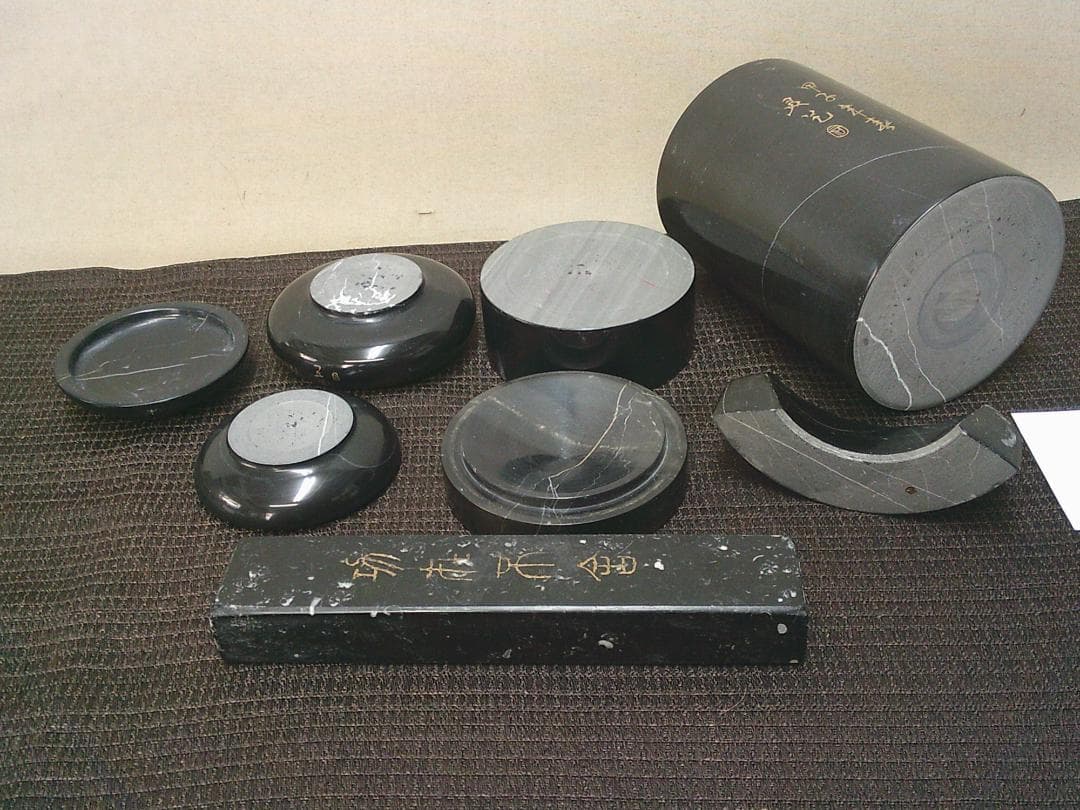 大理石文房具 諸々5点 筆筒 筆置き 容器 筆記用具 筆入・B19】水滴 矢立