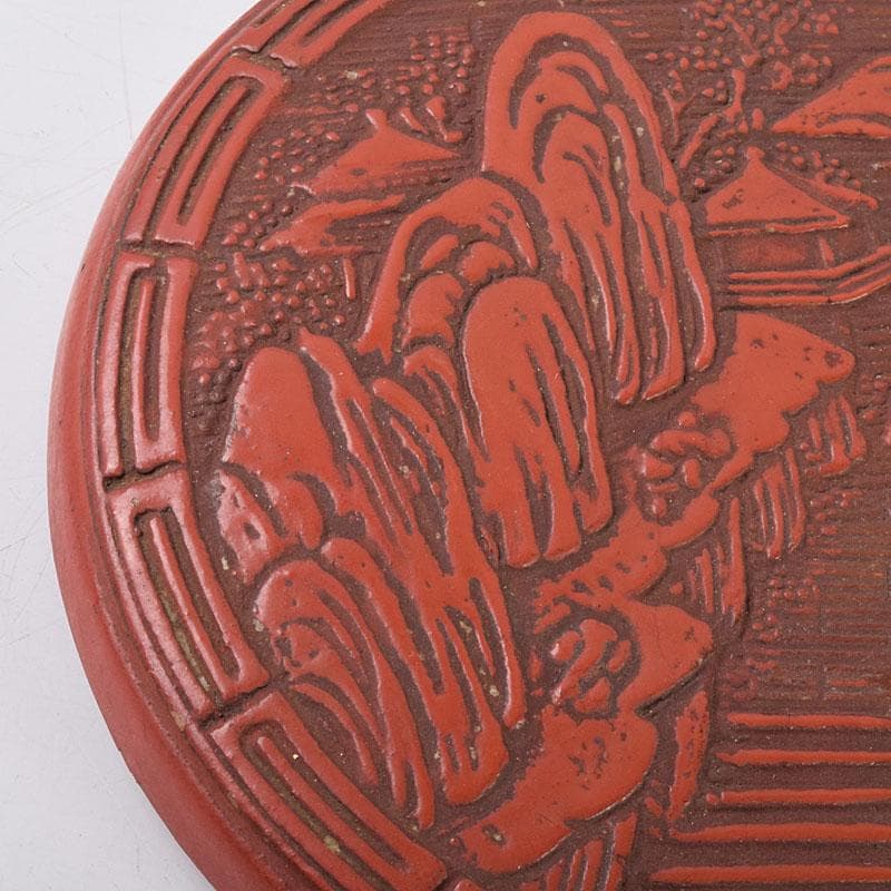 古清水薩摩焼　陶堆朱　山水文　重箱　二段重箱　拝領時代箱　C　R9138