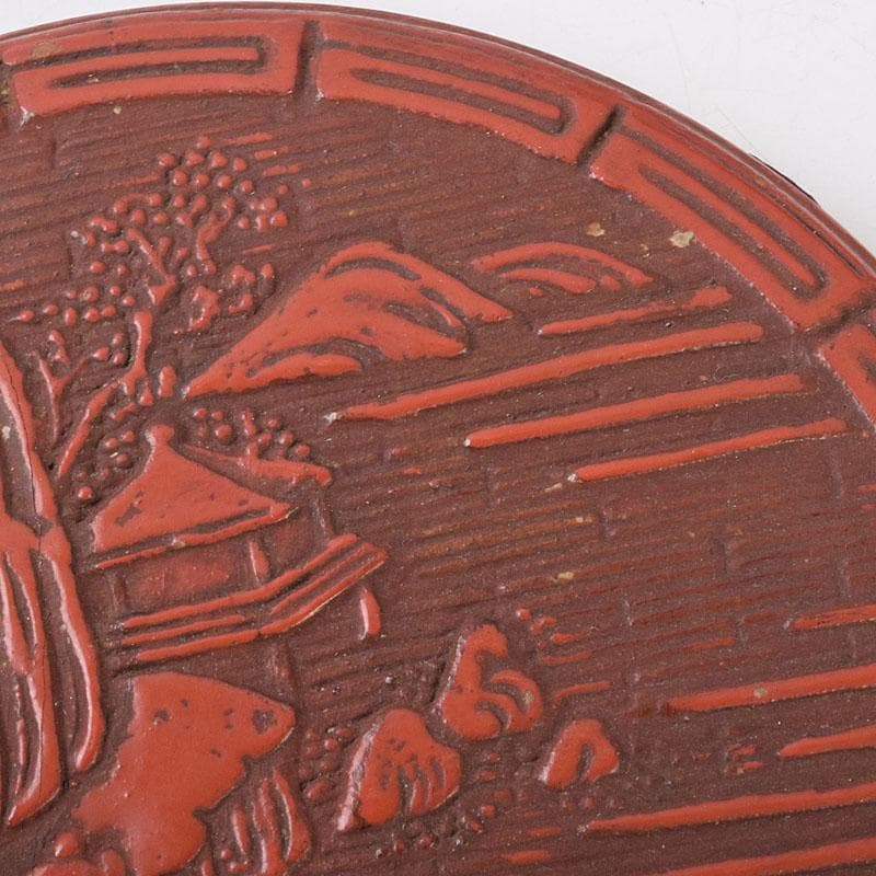 古清水薩摩焼　陶堆朱　山水文　重箱　二段重箱　拝領時代箱　C　R9138