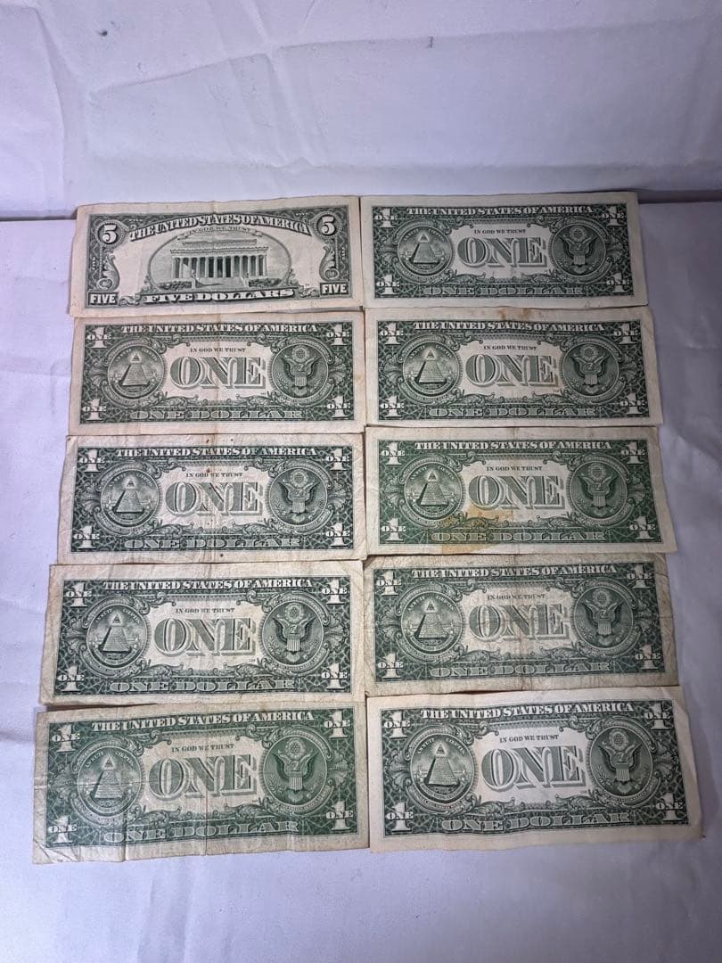 ☆レア☆アメリカ旧紙幣札5ドル1枚.1ドル9枚￼