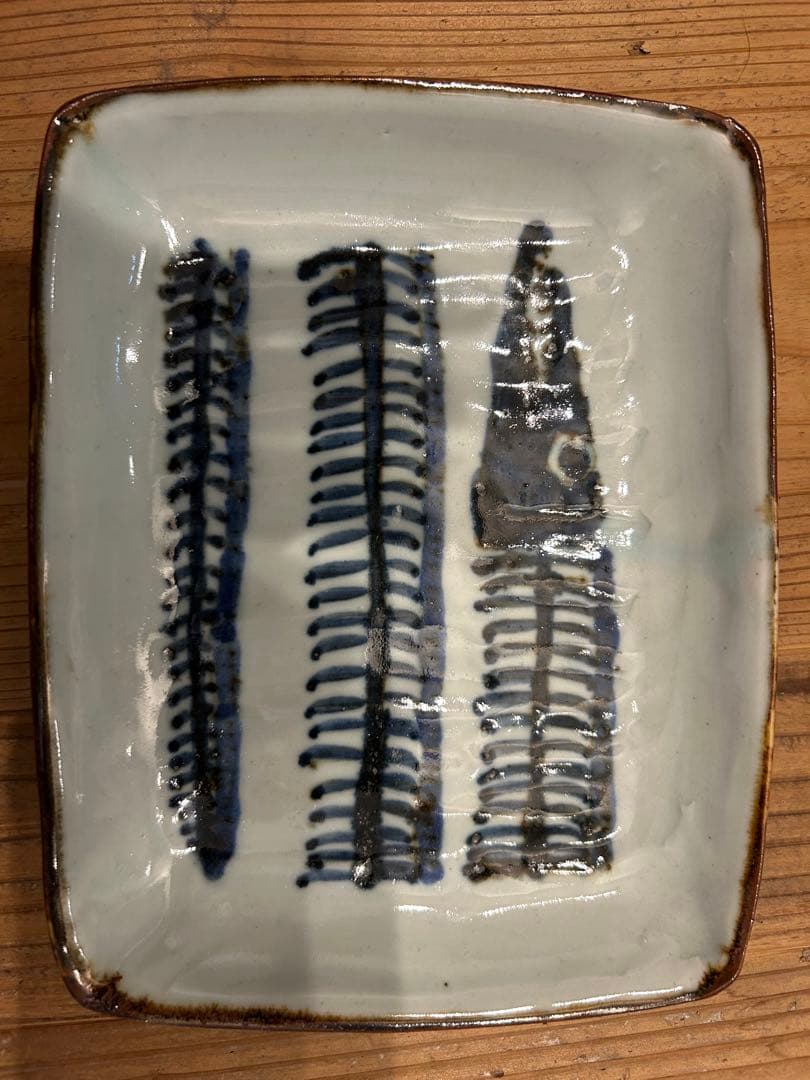 美品 未使用 村田森さん 太刀魚 染付 角皿