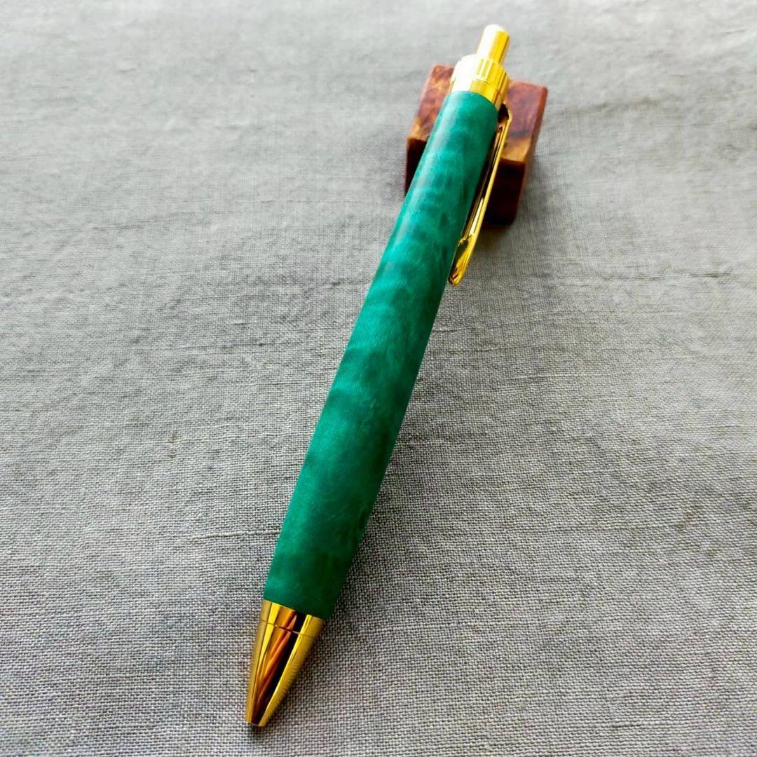 【翠】　スタビライズドウッド　ハンドメイド　木軸ボールペン　G2　ゴールド
