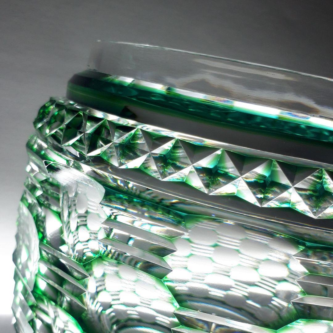 薩摩切子　松浦正行 大型作品　緑被切子　　″ 水指 ″【人気作家 入手困難作品】