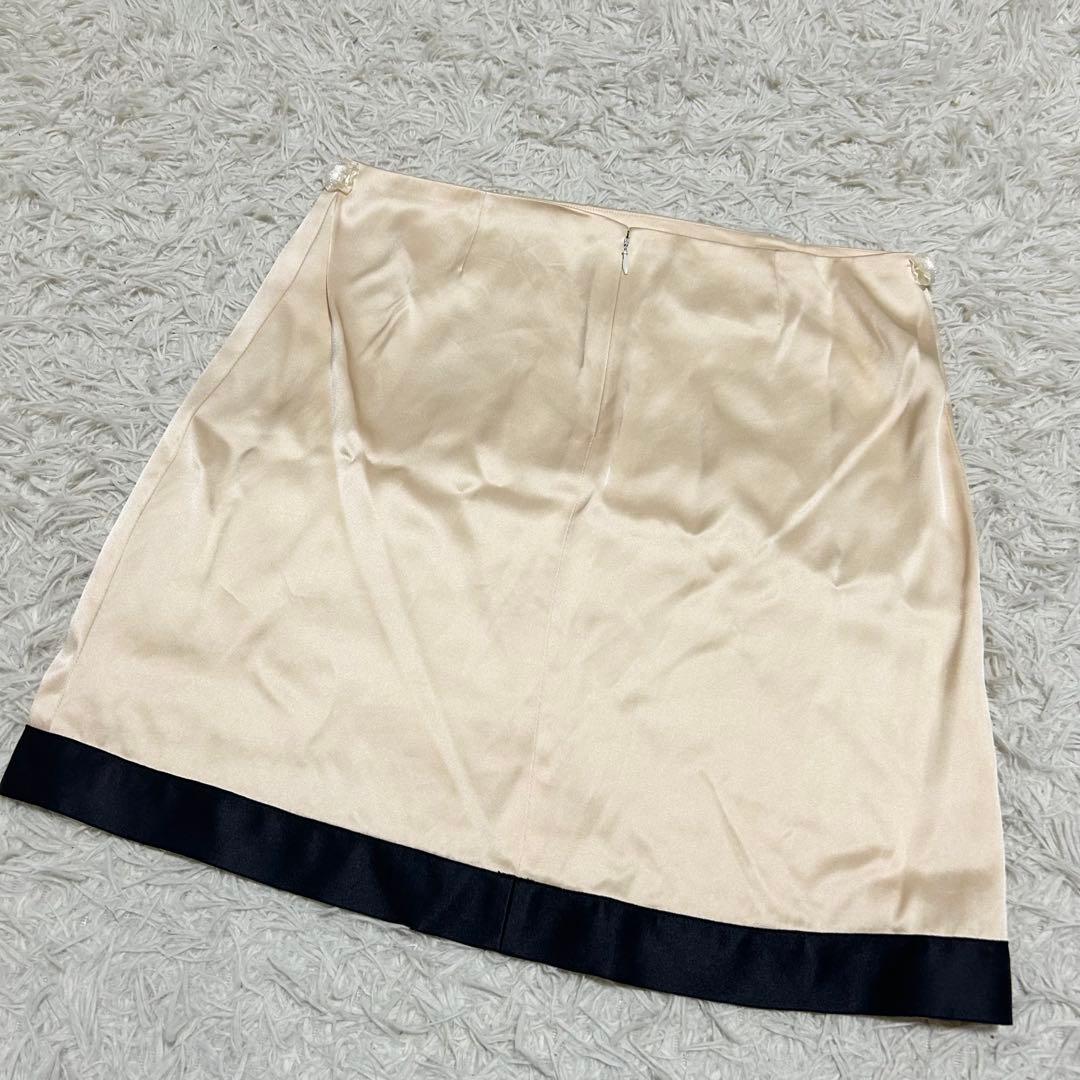 CHANEL シルク100% ココマーク パール リボン 光沢 フレアスカート