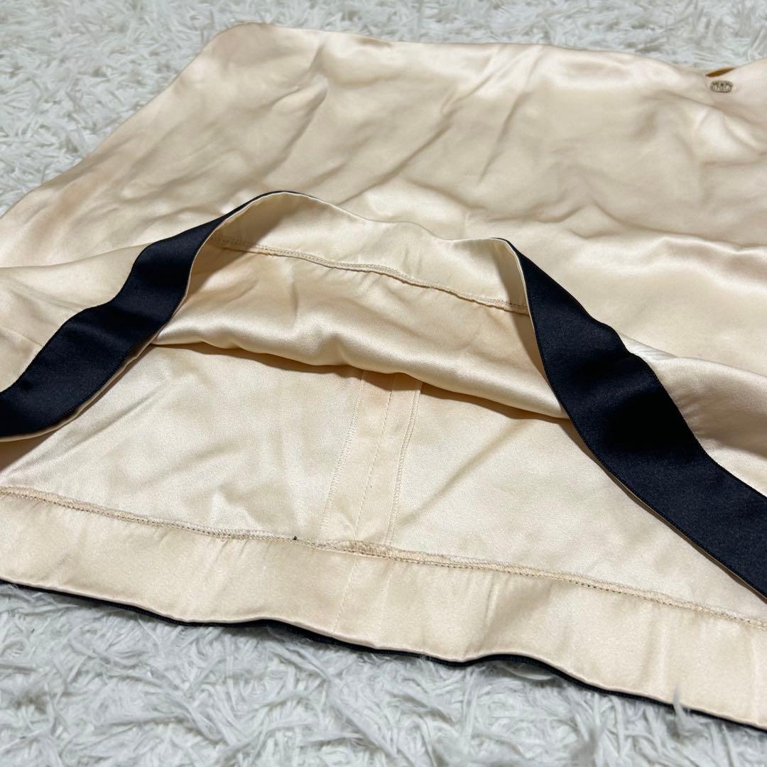 CHANEL シルク100% ココマーク パール リボン 光沢 フレアスカート