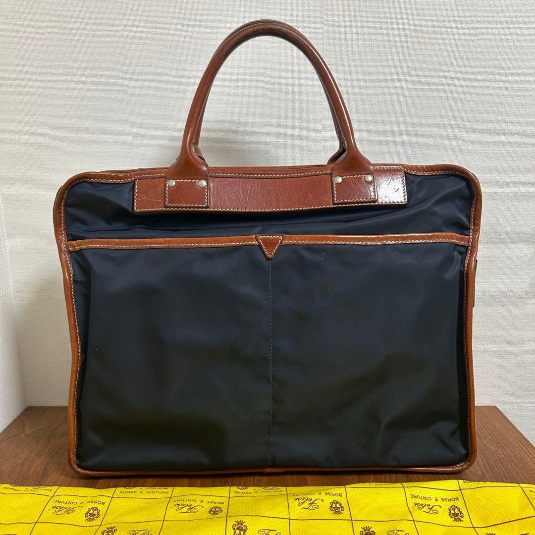 【美品】Felisi フェリージ8637/2 バッグ　ネイビー&ライトブラウン