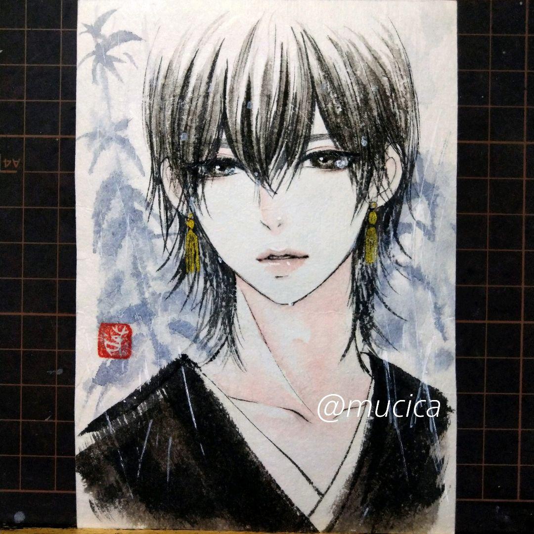 肉筆原画 手描きイラスト 墨絵 絵画 雨 - メルカリ