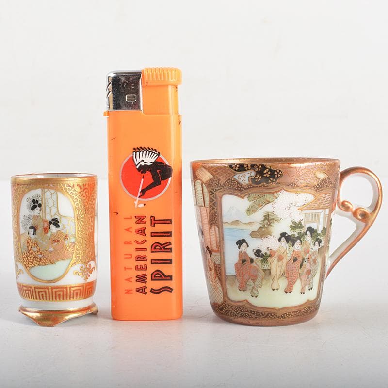 九谷焼　色絵金彩　加賀国　デミカップ　谷口製　酒杯　2点　合せ箱　V　R7000