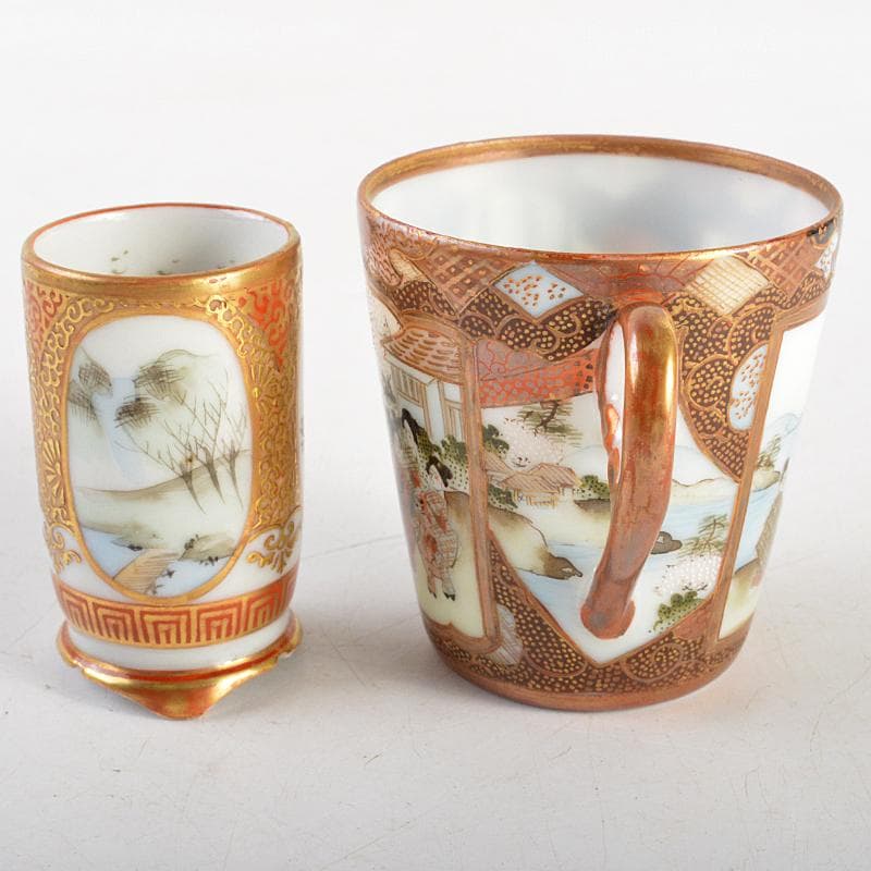 九谷焼　色絵金彩　加賀国　デミカップ　谷口製　酒杯　2点　合せ箱　V　R7000