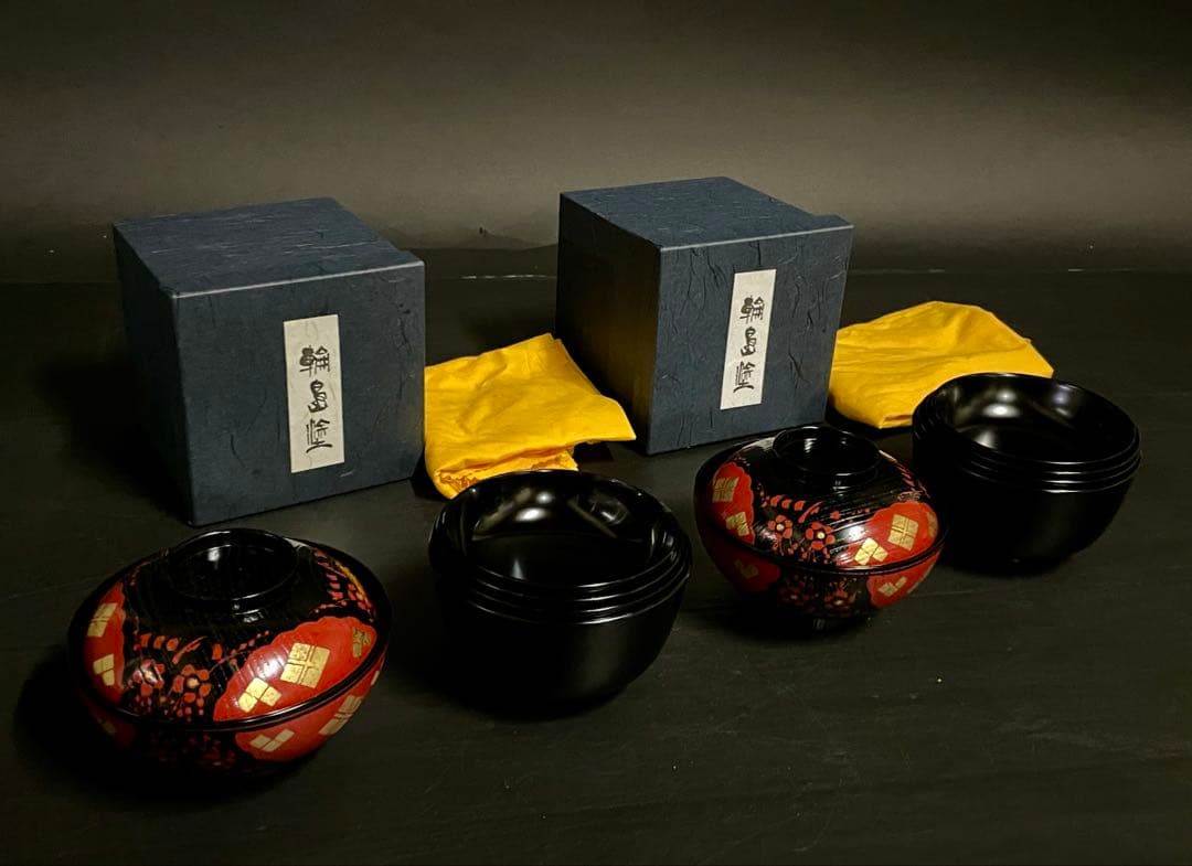 割引‼️【美品】「輪島塗」 輪島塗 四つ椀 煮物椀 揃い 2組 共箱 (26E)