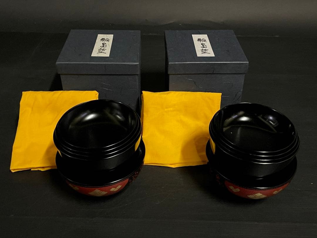 割引‼️【美品】「輪島塗」 輪島塗 四つ椀 煮物椀 揃い 2組 共箱 (26E)