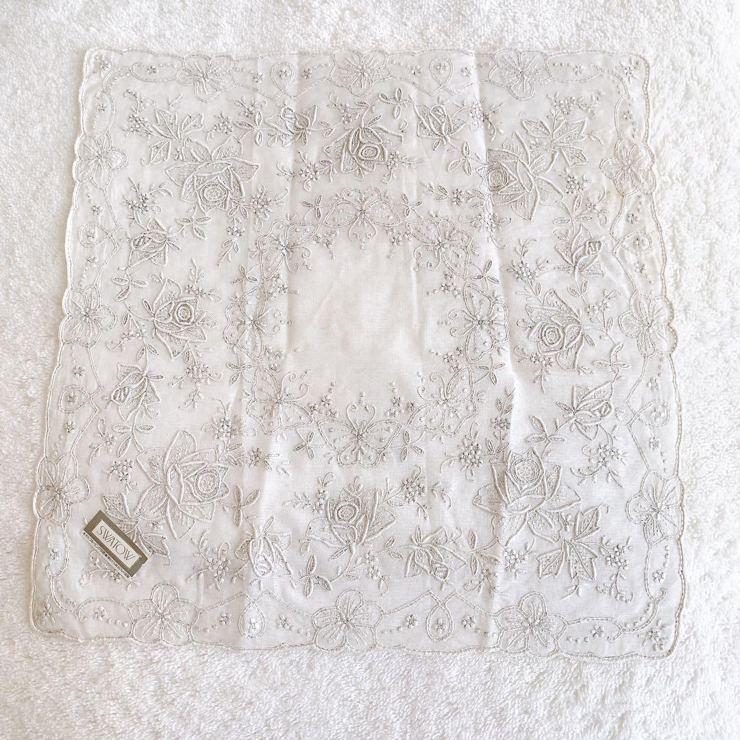 新品】SWATOW スワトウ 汕頭手刺繍高級スクエアハンカチーフ 薔薇花柄