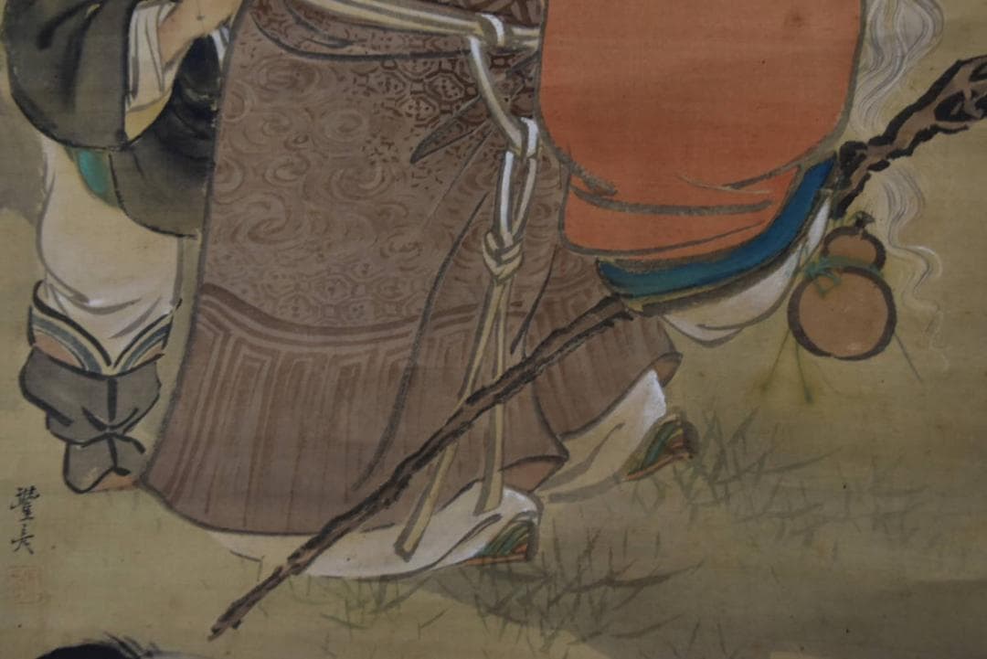 【真作】岡本豊彦/寿老人図/七福神の内の一人/掛軸/名家伝来/AA-254