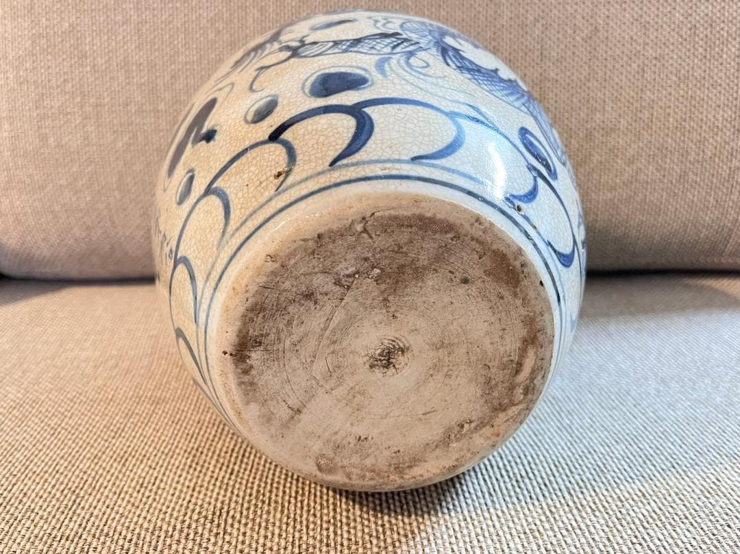 中国古玩 青花磁 元染 染付 雲龍紋 壺 花瓶 高約21cm 唐