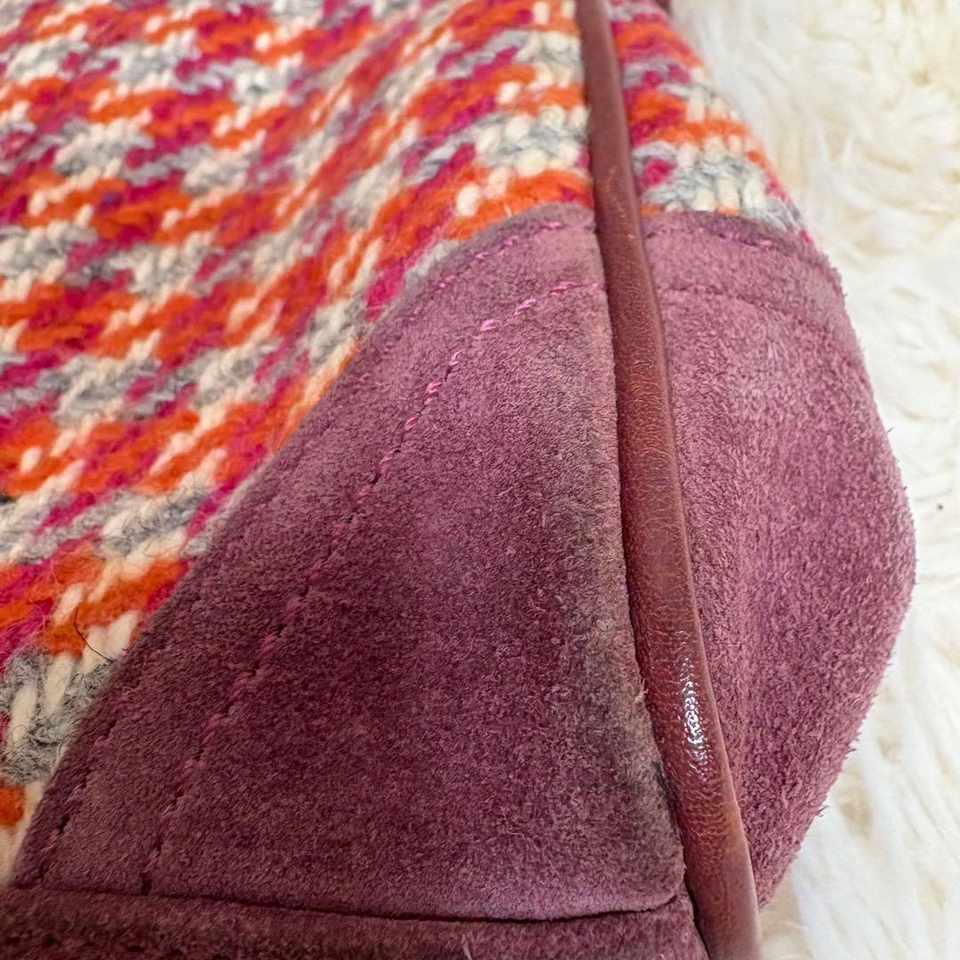 コーチ 8F45 がま口ポーチ ミニバッグ パーティーバッグ ツイード スエード