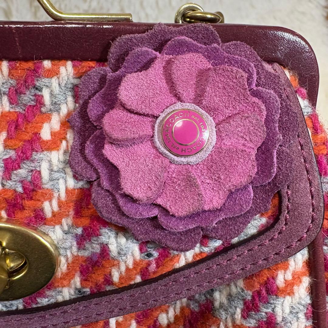 コーチ 8F45 がま口ポーチ ミニバッグ パーティーバッグ ツイード スエード