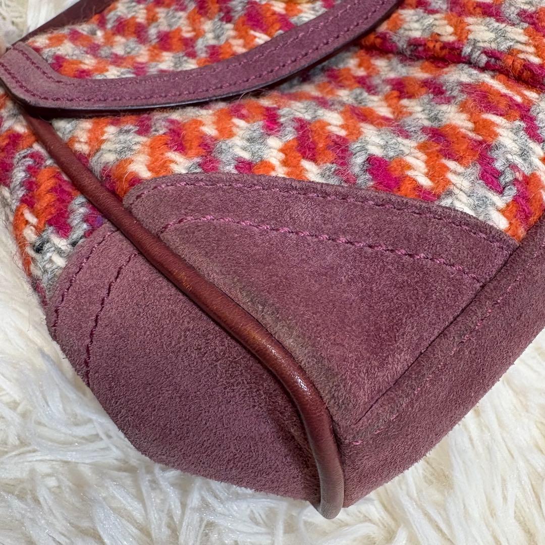 コーチ 8F45 がま口ポーチ ミニバッグ パーティーバッグ ツイード スエード