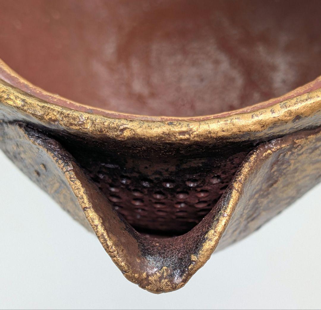 鈴木篤夫 備前焼 金彩備前宝瓶 四方桟共箱共布栞 手造り宝瓶