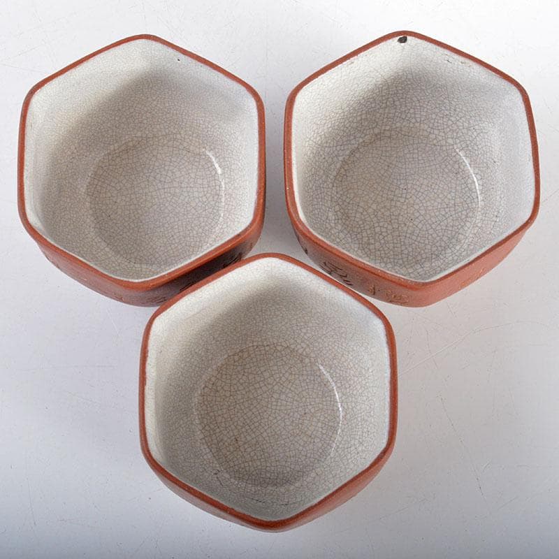 煎茶道具　紫砂　朱泥　漢詩刻　六角煎茶碗　三客　D　R4360