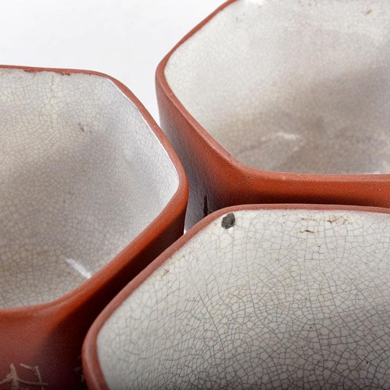 煎茶道具　紫砂　朱泥　漢詩刻　六角煎茶碗　三客　D　R4360